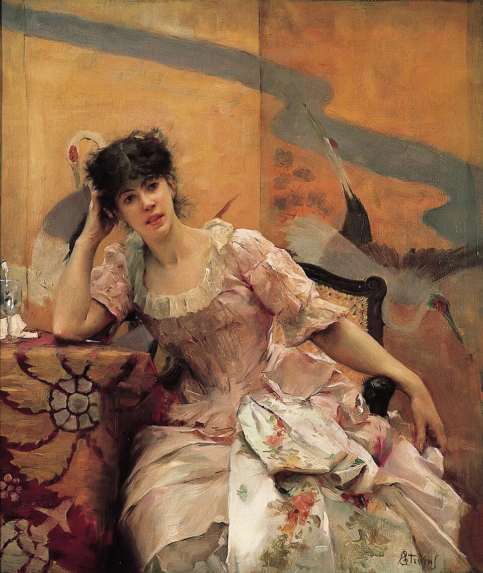 Alfred Émile Stevens - Giovane donna con uno sfondo giapponese